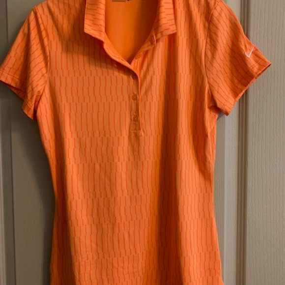 Nike Golf Women's Size S Polo 5 Button Short Sleeve Orange Stripe Shirt - Picture 1 of 5